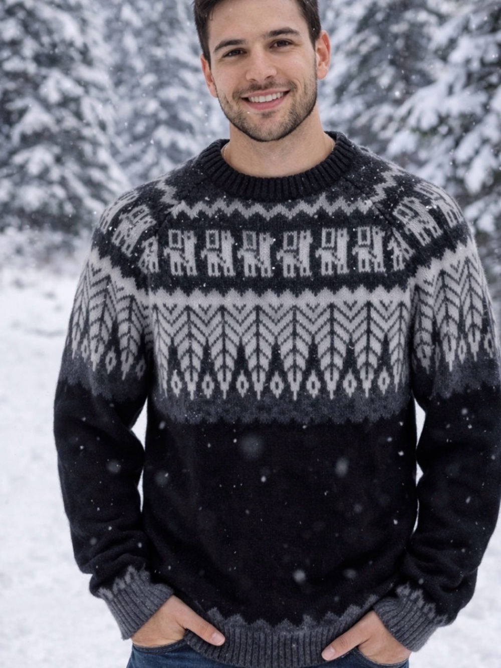 Men's Black and Gray Sweater